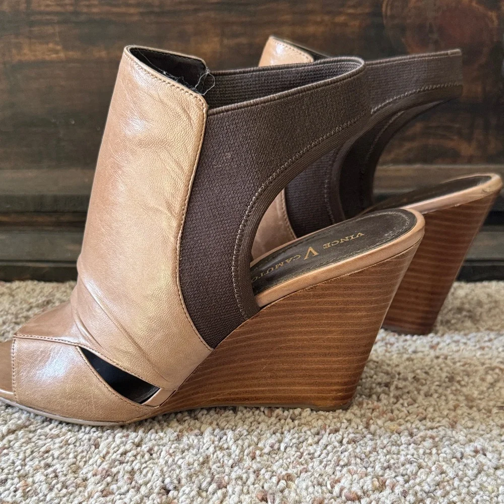 Vince Camuto Tan Leather Wedge Sandals - Picture 6 of 12